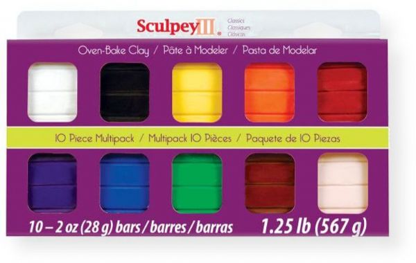 Sculpey S3MP 0000-1 III Polymer Clay Multipack Classic; Sculpey III is soft and ready to use right from the package; Stays soft until baked, start a project and put it away until you are ready to work again, and it wont dry out; Bakes in the oven in minutes; UPC 715891116111 (SMP00001 S3MP-0000-1 S3MP00001 CLAY-S3MP-0000-1 SCULPLEYS3MP0000-1 SCULPEY-S3MP0000-1)